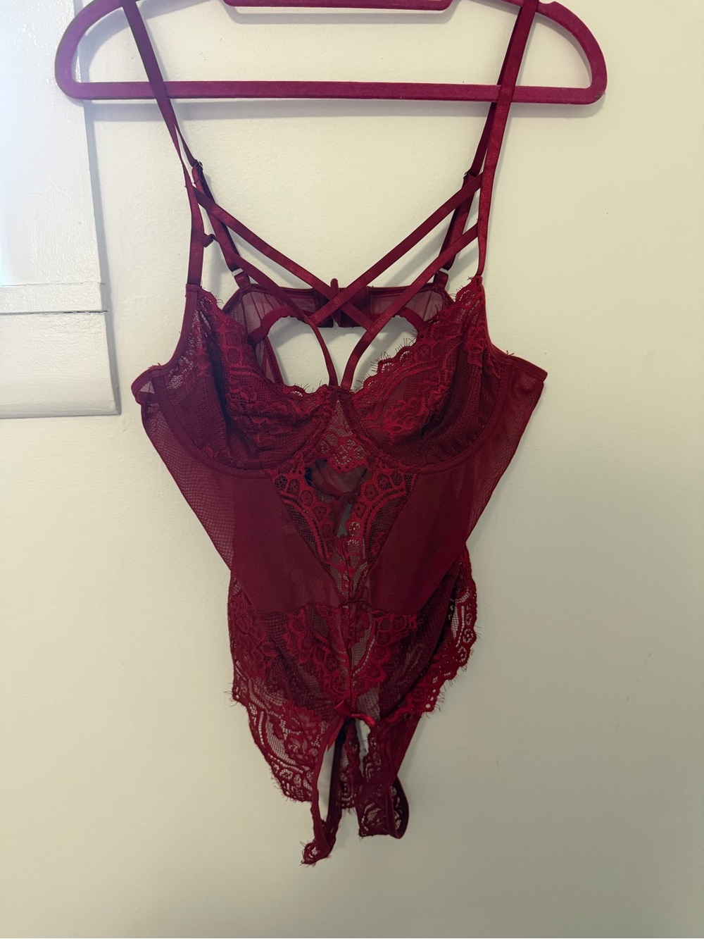 Love Burgundy Lace Strappy Teddy